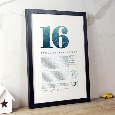 January 16th Birthday Print