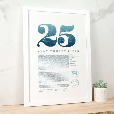 July 25th Birthday Print