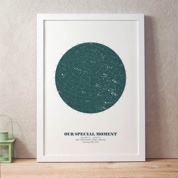 Personalised Star Map Green on White
